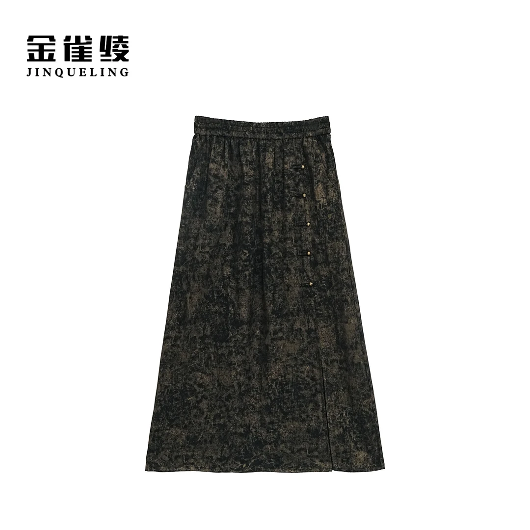 金雀绫【凤穿牡丹下】设计师新中式复古气质加宽加大半身裙SZA2Q306