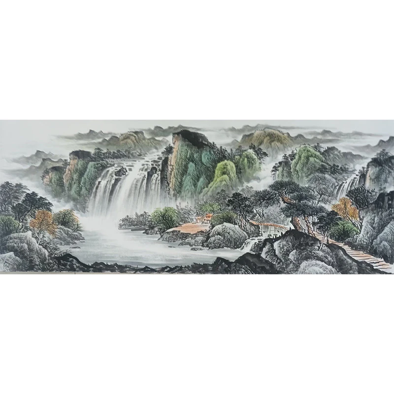 聚宝盆山水画国画客厅背景墙壁画办公室挂画茶室装饰画高档风景画