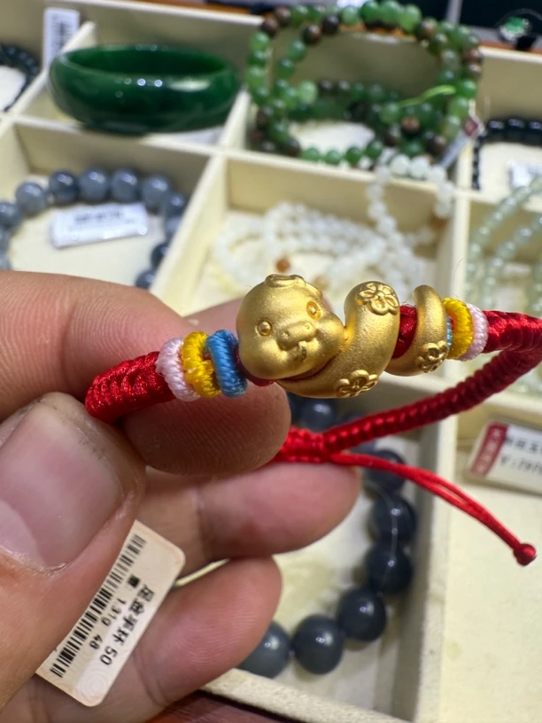 足金硬金卷卷蛇红绳