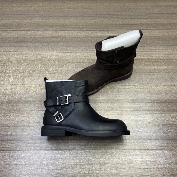 女士秋冬新款单靴烟管靴复古英伦风粗跟短靴时尚百搭6952