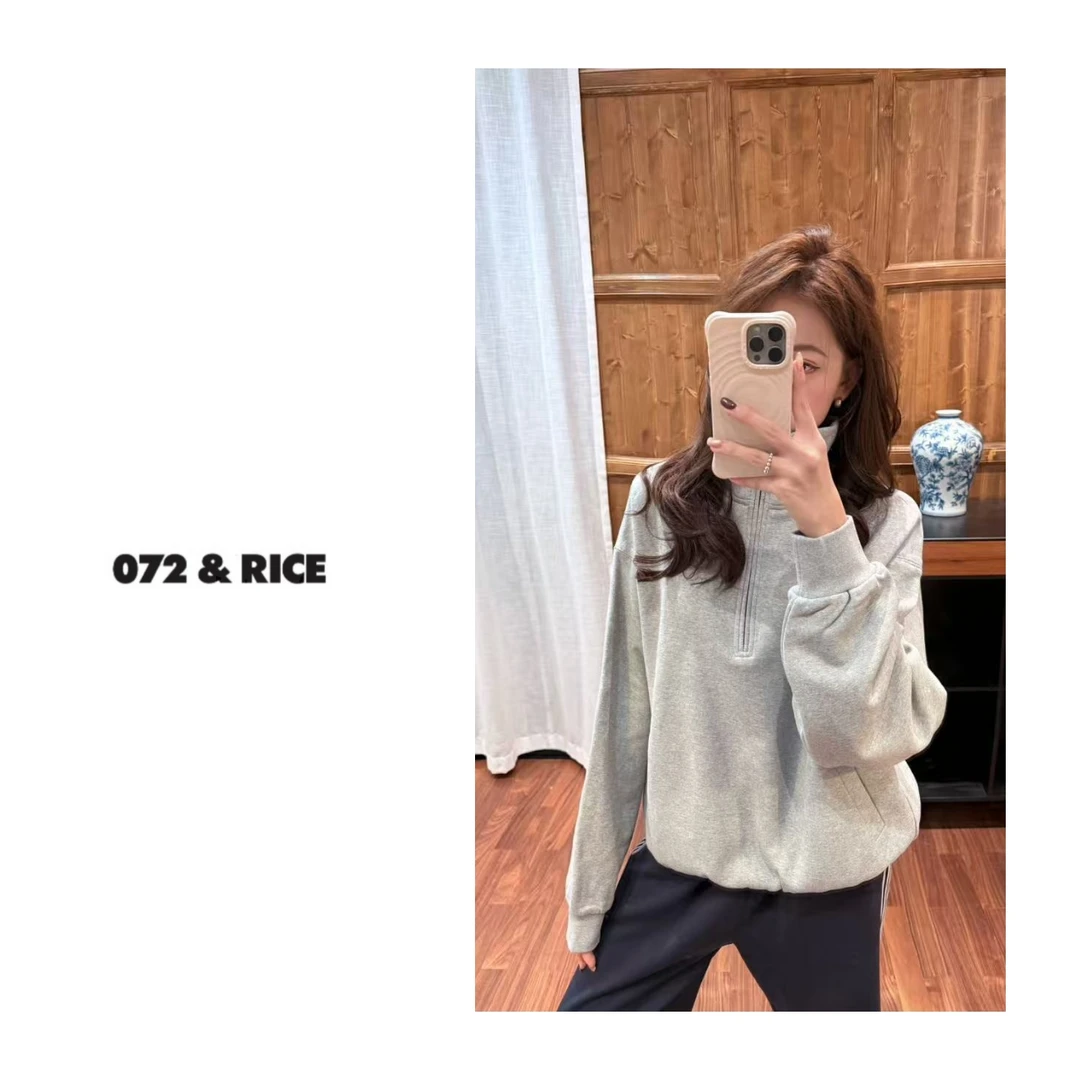 072 & RICE【半岛铁盒】秋季翻领拉链长袖加绒女卫衣 XB010 FF