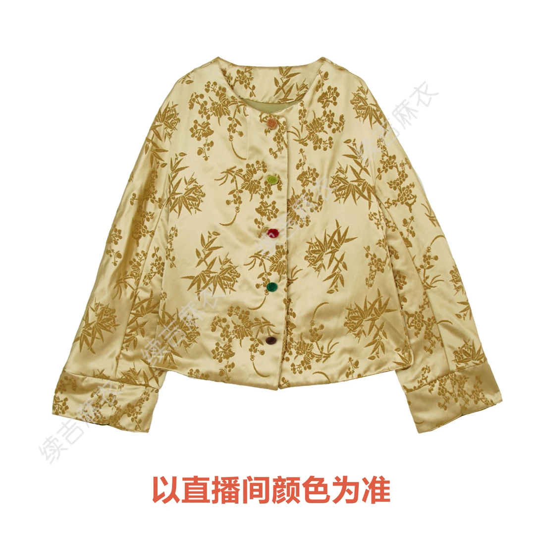 春-续吉出品25-238【竹影金辉】圆领彩扣长袖气质提花中式外套