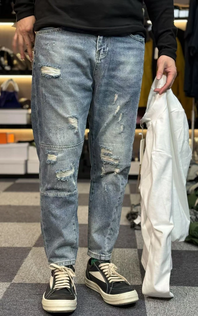 22868-美式薄款破洞牛仔裤宽松直筒百搭夏季复古