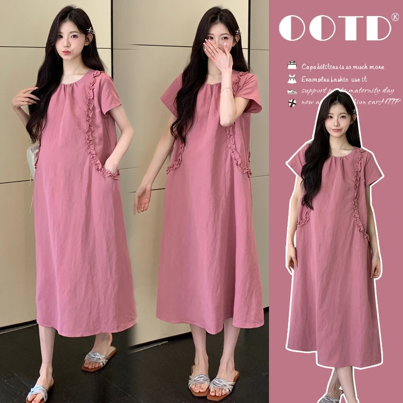 2025孕妇夏季法式高级感木耳边设计感遮肉显瘦大码孕妇连衣裙夏装