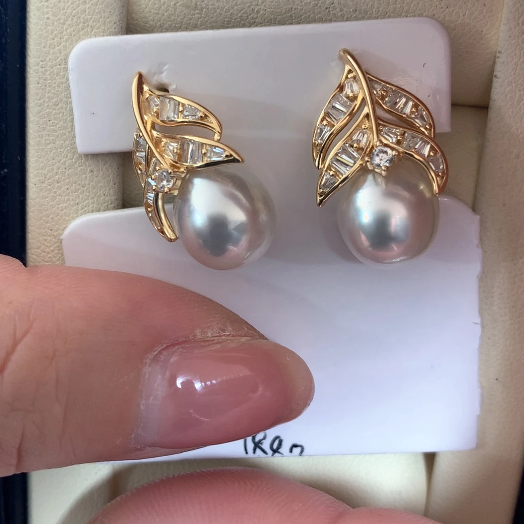 海水珍珠耳饰银S925镶嵌