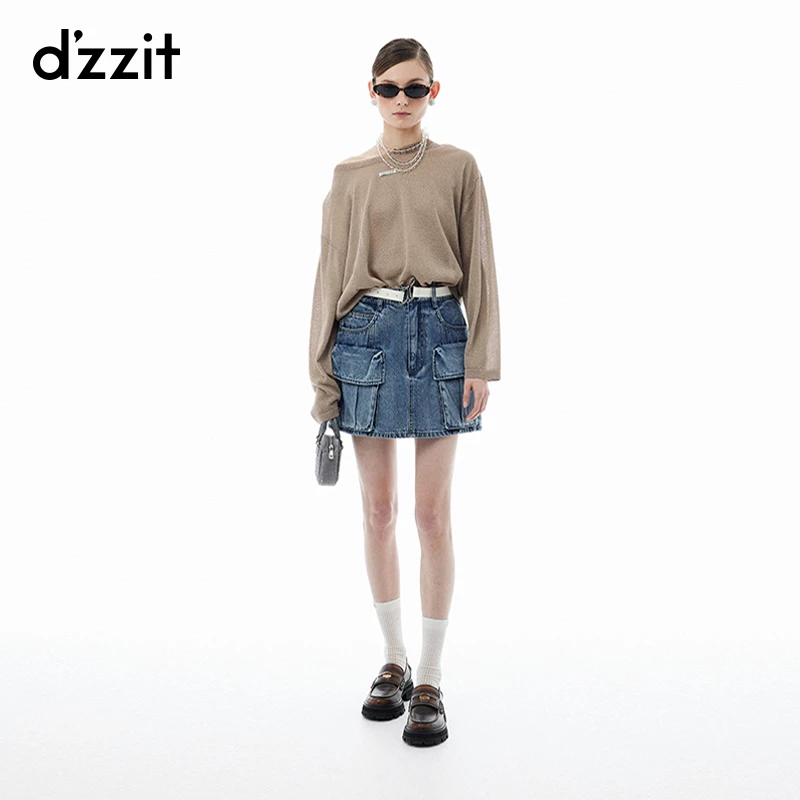 dzzit地素长袖针织衫春秋老钱风细闪金葱设计薄款上衣女3I3E401