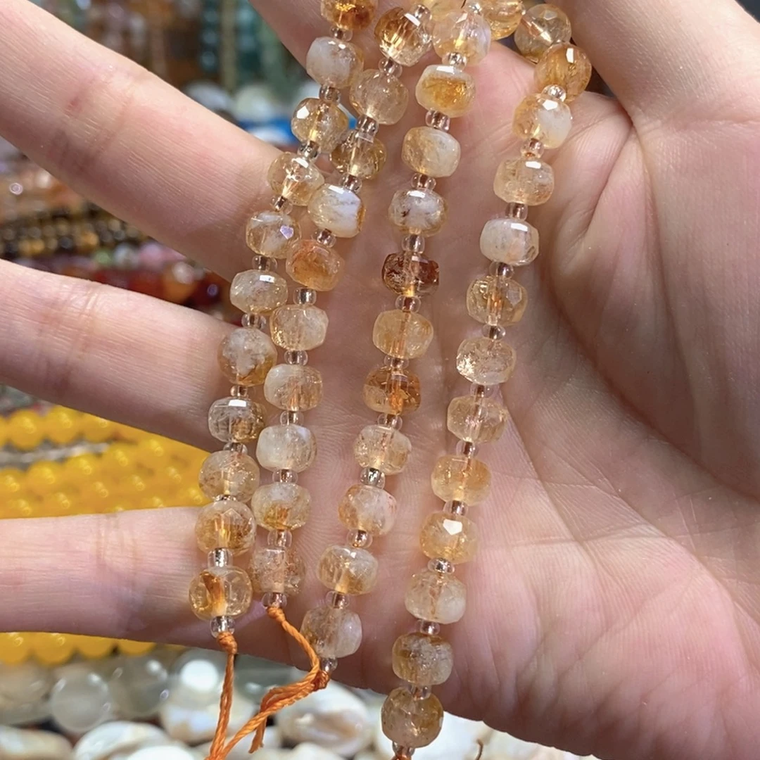 未镶嵌玛瑙/玉髓珠宝半成品天然黄水晶车轮切面半条单圈卡8mm
