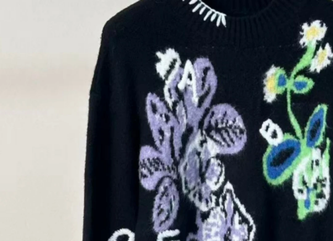 【午夜花】2025秋冬新款提花针织套头羊毛时尚百搭针织衫女.D1396