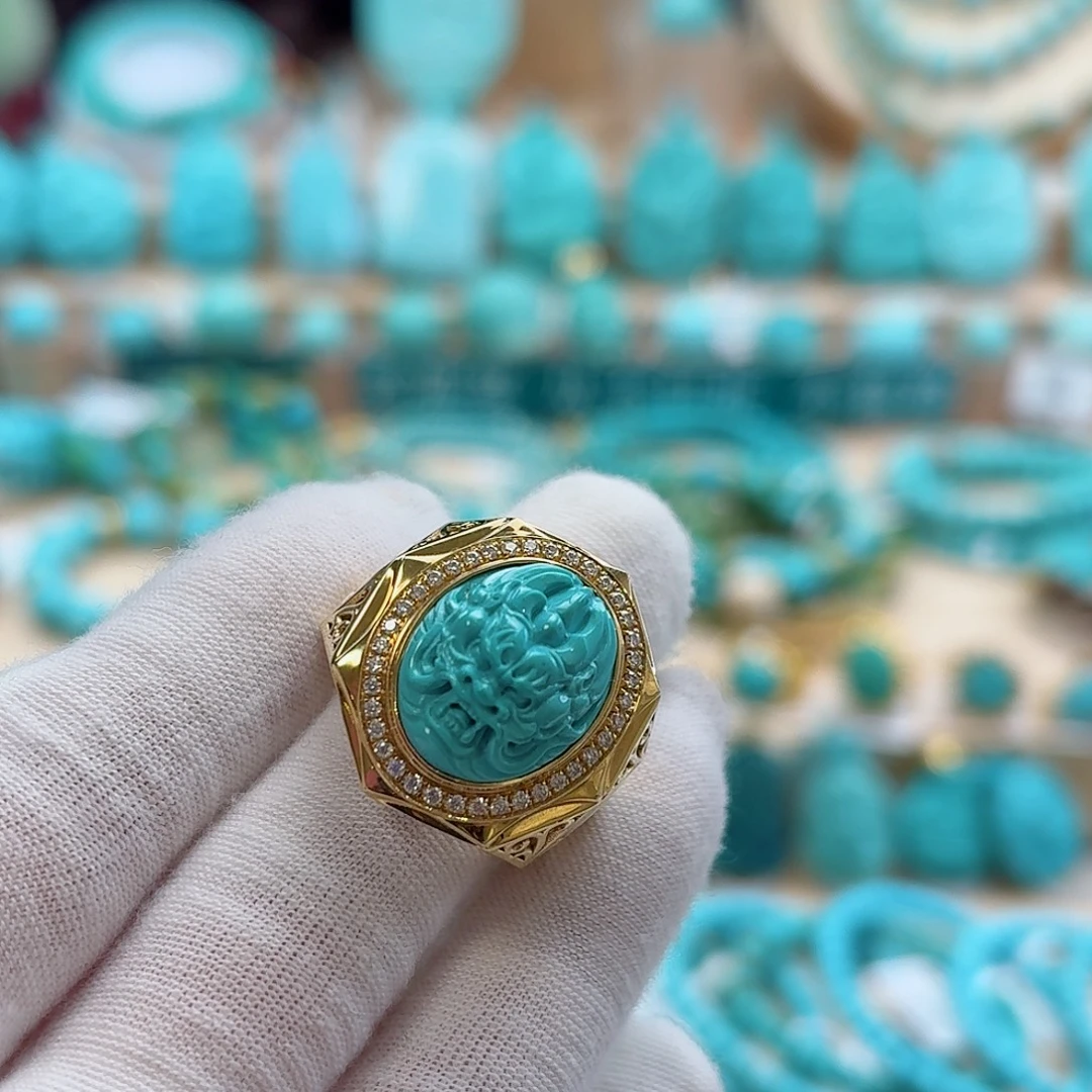 绿松石18K金镶嵌珠宝奇石