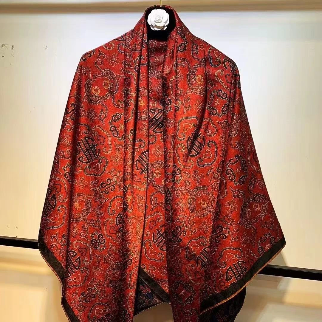 『达人优选』a09万寿图180*70香云花萝镂空中国风提花方巾双面时尚