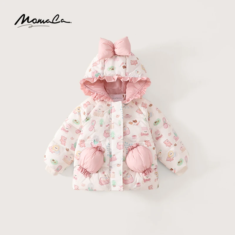 MOMOCO冬季女童甜美蝴蝶结糖果口袋90绒羽绒服75830102042