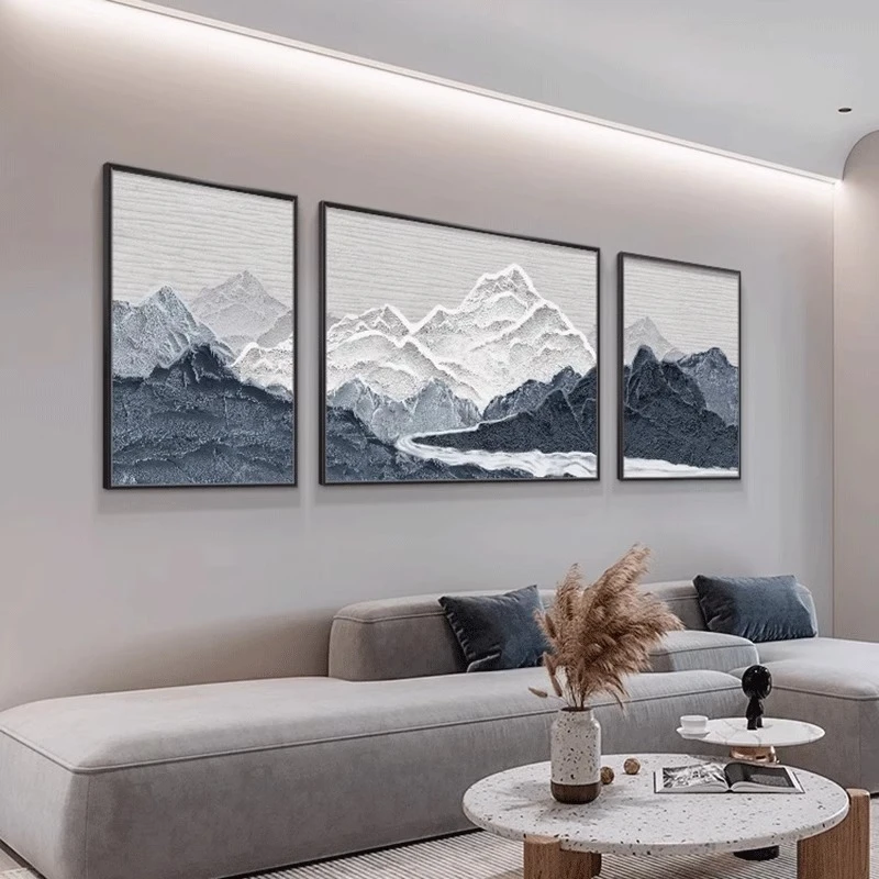 背有靠山客厅装饰画现代轻奢抽象山水画沙发背景平面画高级感挂画