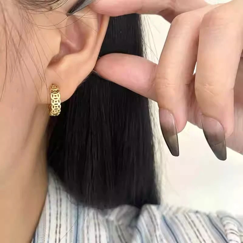 铜合金耳饰 新中式复古耳圈女小众设计感个性创意风耳环耳饰N3668