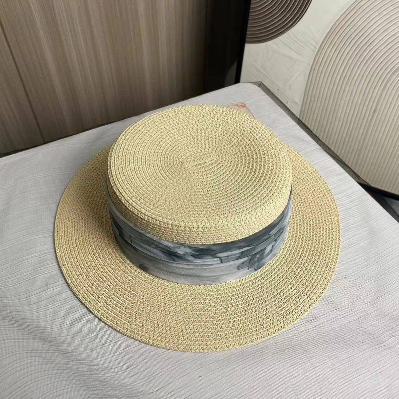 细草草编草帽夏季水墨风田园宽檐遮阳防晒帽防紫外线平顶帽女帽子