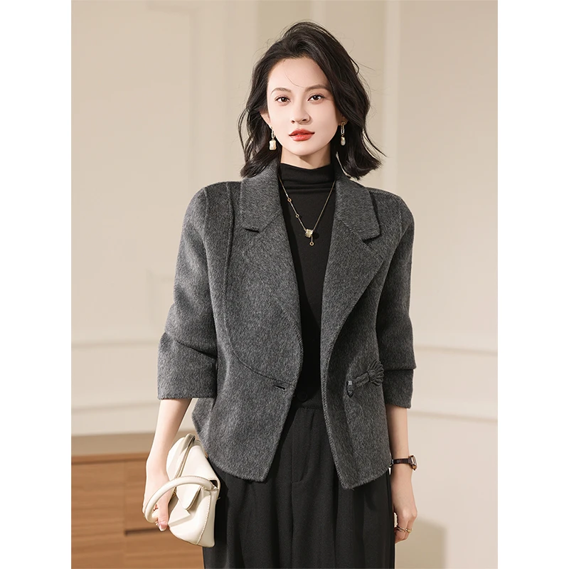 女士毛呢西装外套秋冬小个子气质休闲时尚高级感纯羊毛双面呢大衣