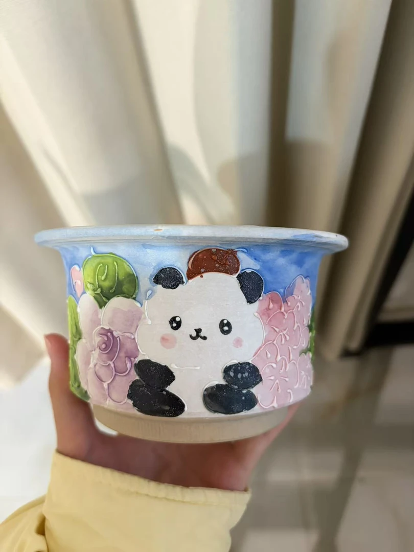 手绘手工简约透气卡通多肉花盆