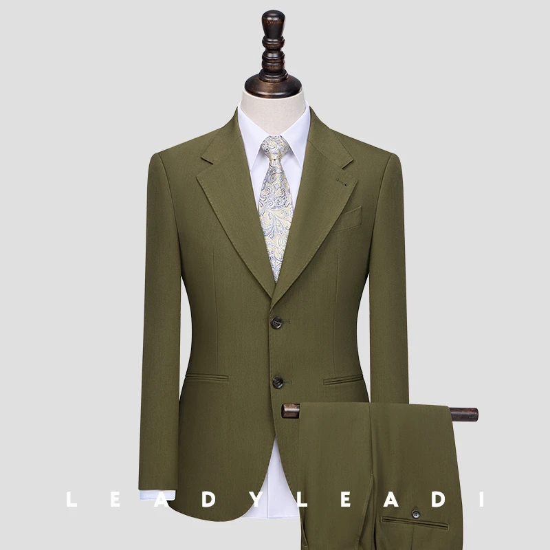 西装男套装新郎结婚礼服复古正装英伦高级男西服套装茶色2025新款