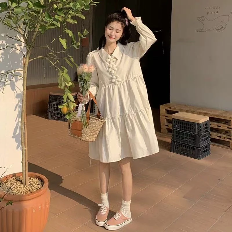 闺蜜家   法式小众设计感收腰显瘦宽松长裙初恋衬衫连衣裙8137