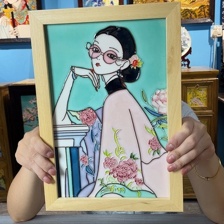竖款纯手工制作瓷板画20/30微瑕