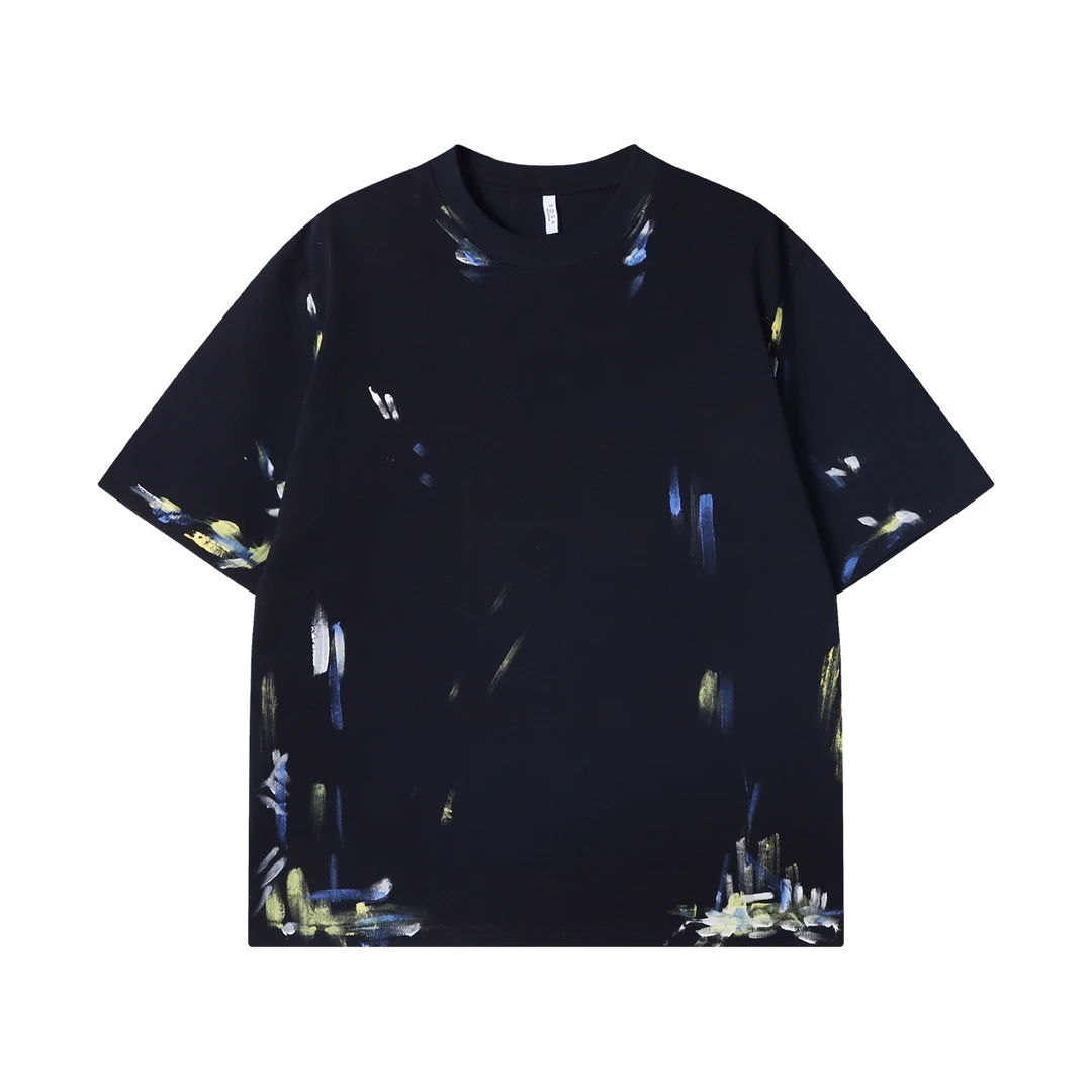 夏季高级感新款美式彩绘圆领短袖T恤小众设计百搭嘻哈情侣上衣