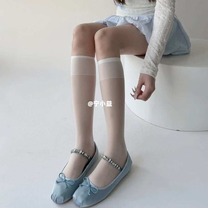 宁小益0D高透小腿袜子女夏季超薄丝袜奶白色性感半截中筒袜jk黑丝
