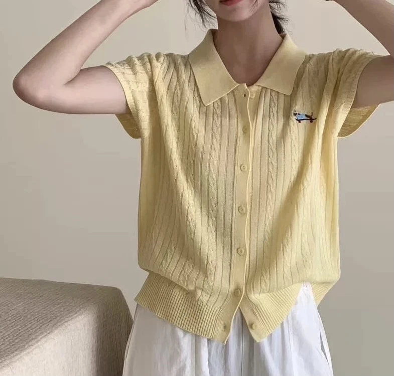 有货BGY#5131夏季福利高品质刺绣翻领针织短袖上衣，衣长：50cm