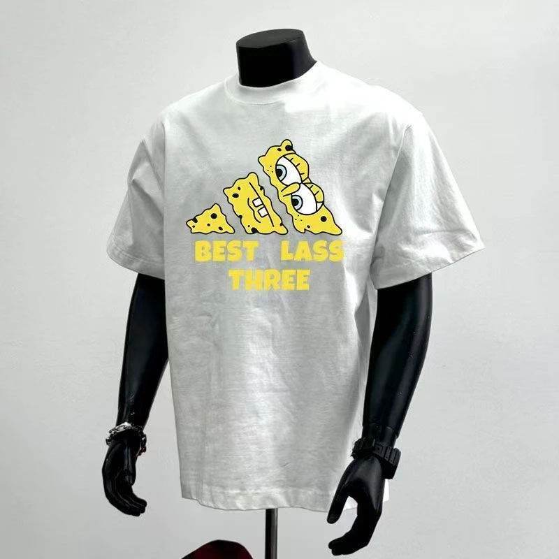 重磅240克夏季短袖T恤男女同款夏季薄款卡通上衣印花潮流百搭