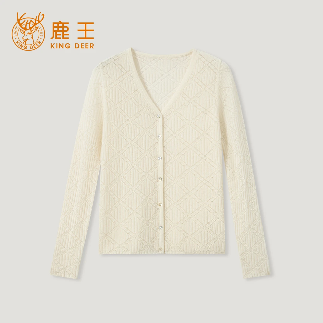 King Deer/鹿王”慵懒风“镂空时尚修身型长袖百搭羊绒衫L805553