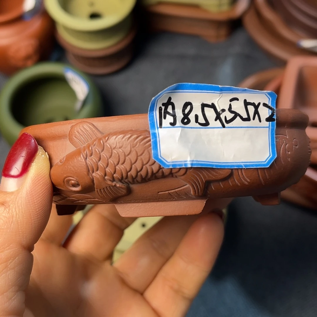 精选紫砂年年有余椭圆盆