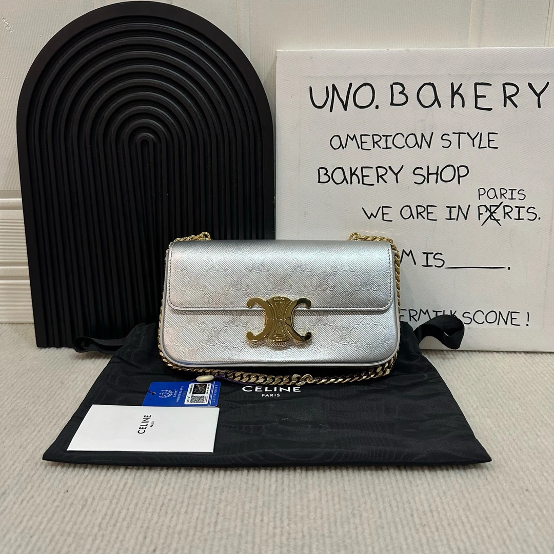 95新 Celine/思琳 Celine银色凯旋门腋下法棍包