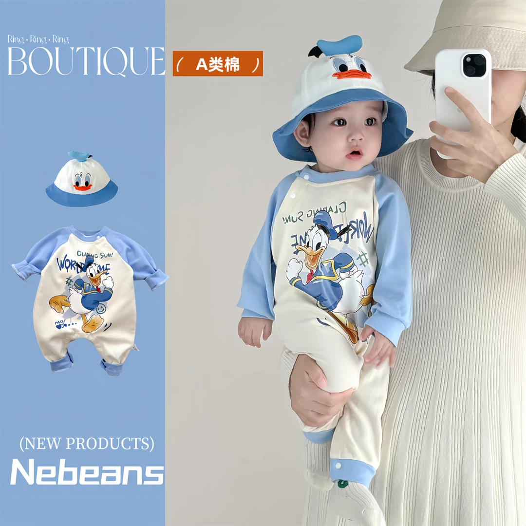 0-2岁秋季新品婴儿连体衣 精梳棉柔软卡通男女宝新生儿哈衣爬爬服