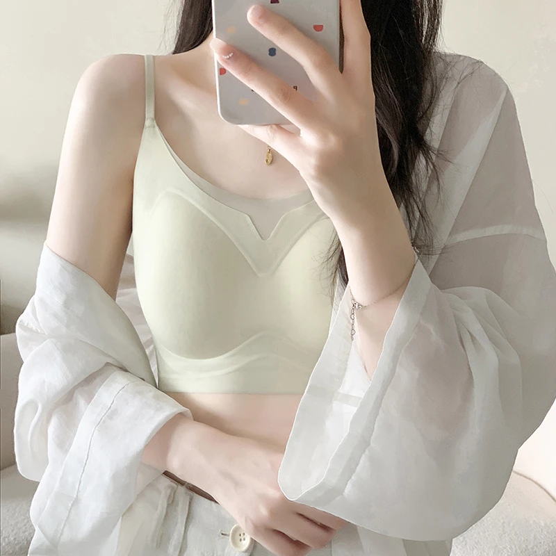 【两件装】凉爽百搭时尚弹力舒适透气凉感细肩带自带杯垫背心美背