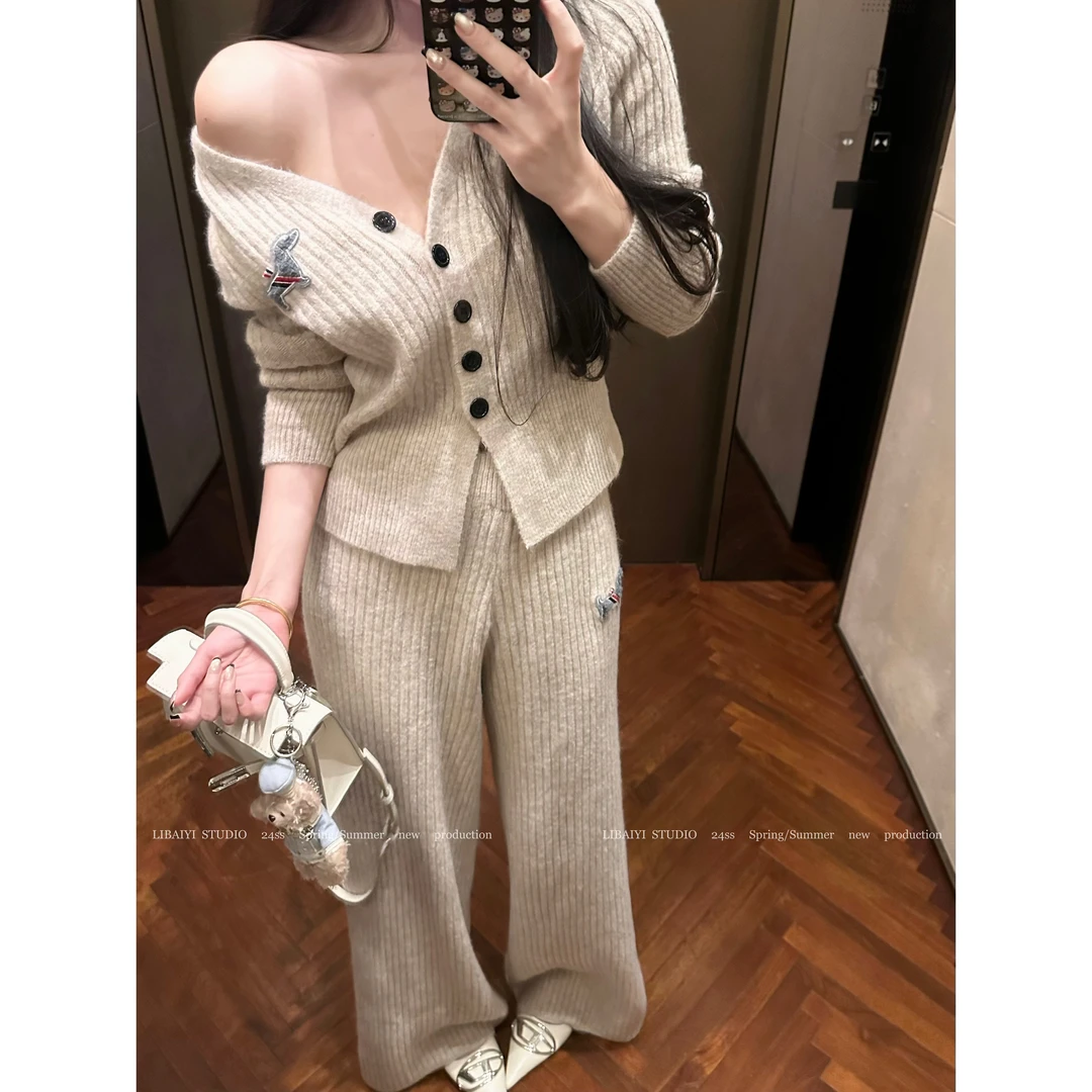 LIBAIYI 超软糯 小狗套装/针织羊毛开衫外套+休闲针织阔腿裤1359