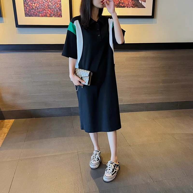 2025年新款大码女装polo领夏装别致独特裙子显瘦宽松高级感连衣裙