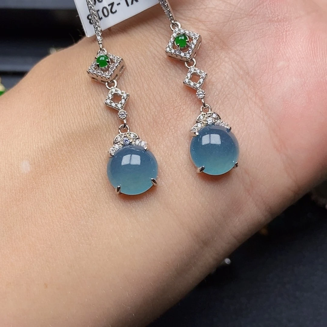 翡翠耳饰银S925镶嵌耳饰