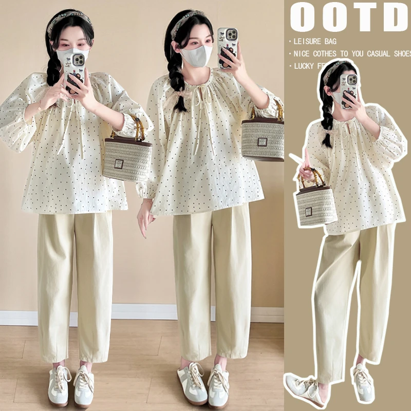 F13#2.18 孕妇简约衬衫女春季2025新款宽松气质通勤长袖上衣抽绳