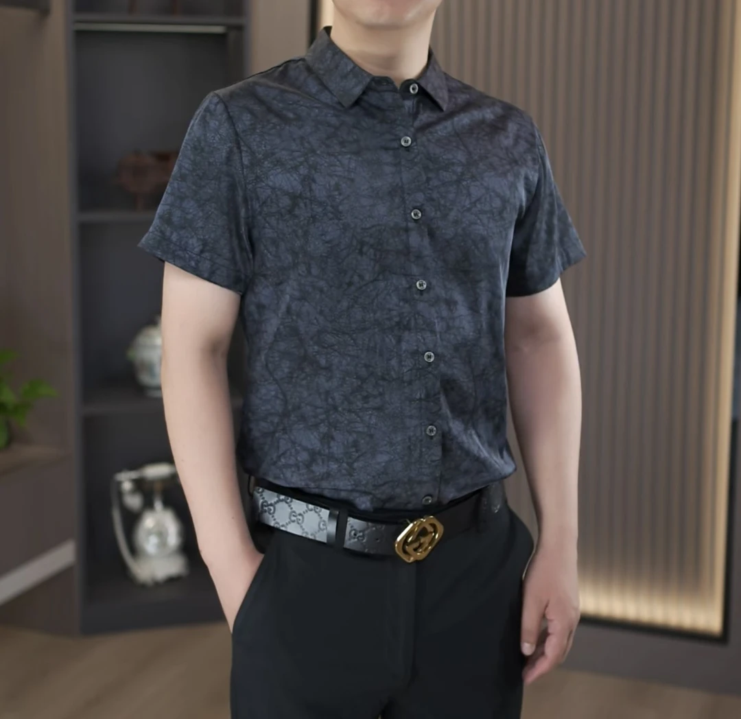 【正品桑蚕丝】香云纱夏季男士桑蚕丝真丝透气吸汗不贴身高端衬衫