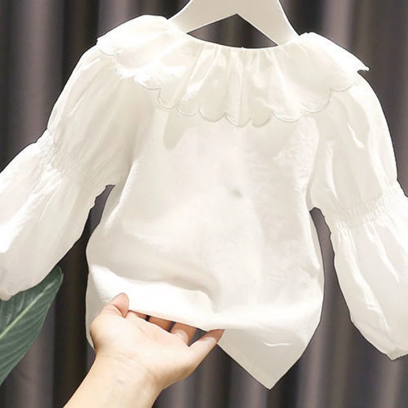 春秋新款女宝宝可爱小翻领上衣女童秋装女童束口袖精棉衬衫