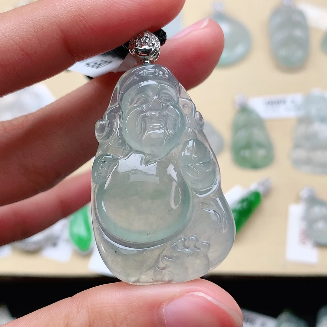 翡翠颈饰18K金镶嵌财神爷