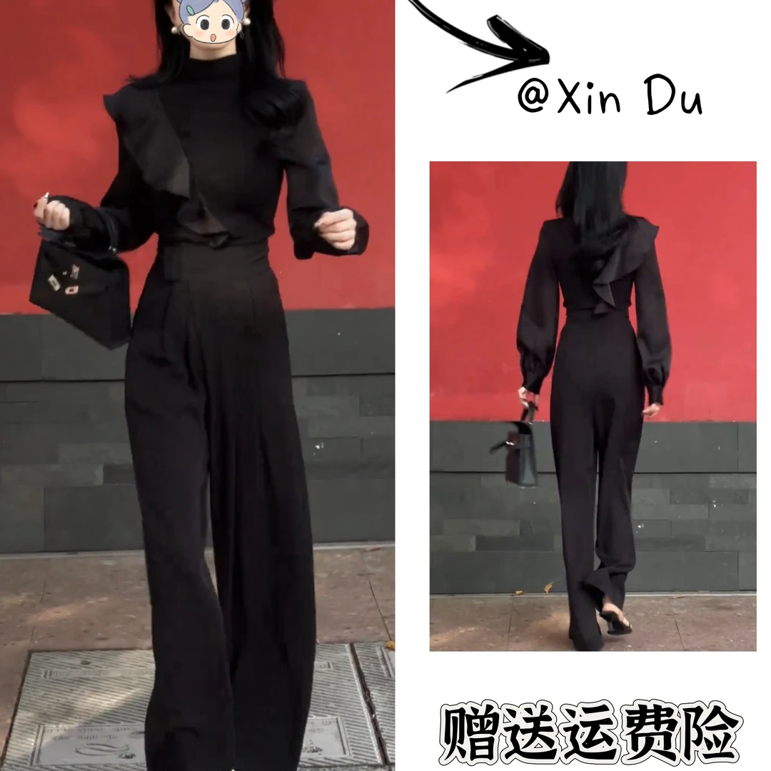 2025秋季新款时尚显瘦气质女士网红洋气两件套百搭款D23273