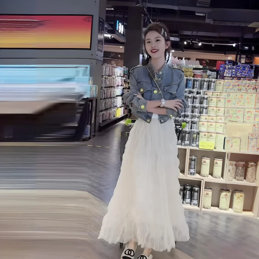 2025新款爆款欧货高级感气质小香风牛仔外套半身裙两件套装女春秋