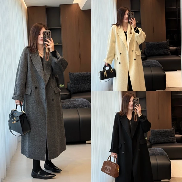 【女神战袍】羊驼毛大衣毛呢长款纯色显瘦秋冬毛呢外套极简风