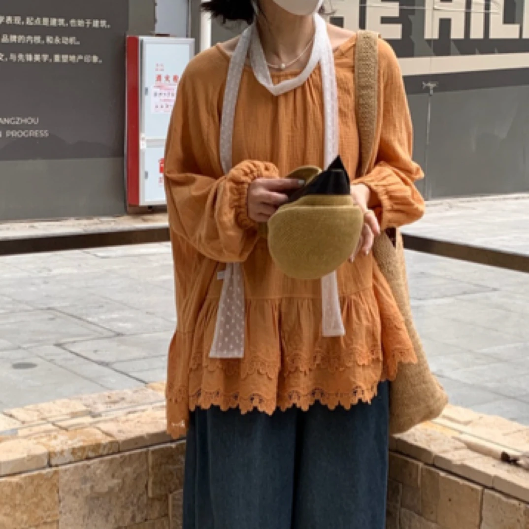 /大大/今囍家/25021#双层花边棉麻打底衫/