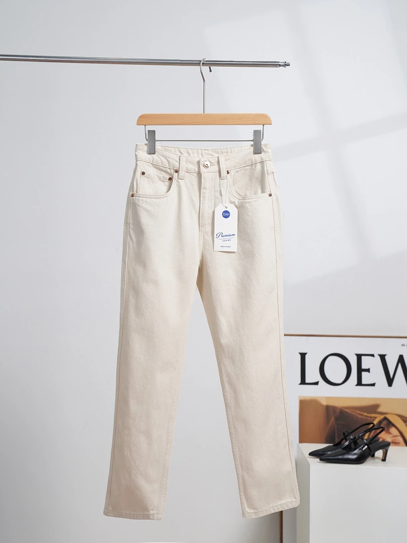 bc同款米白色土耳其BOSSA面料微阔女神小脚牛仔裤
