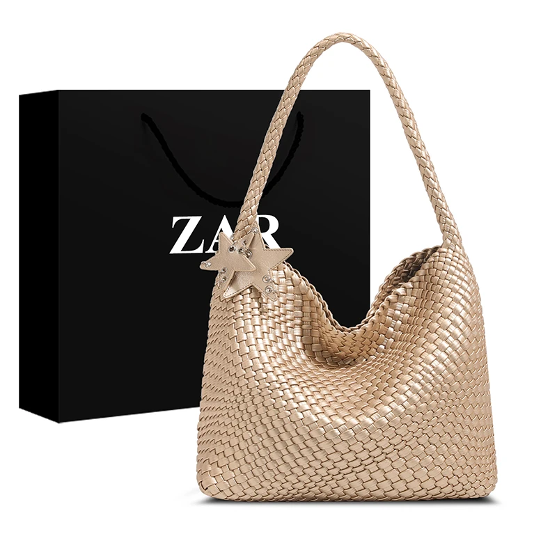 ZAR&RUILR/查瑞娜轻奢编织单肩包包女时尚大容量通勤子母托特包