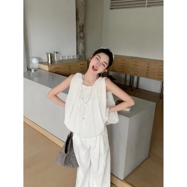 【赵小小&季风独白】28809 法式甜美娃娃衫背心宽松褶皱花苞上衣女