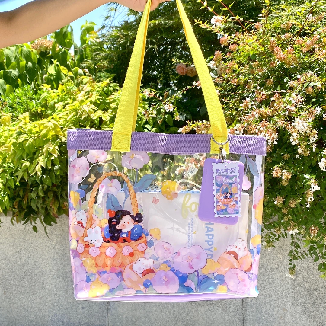 三年二班月光花园紫色花圃大容量防水果冻包假期出游推荐沙滩包 W