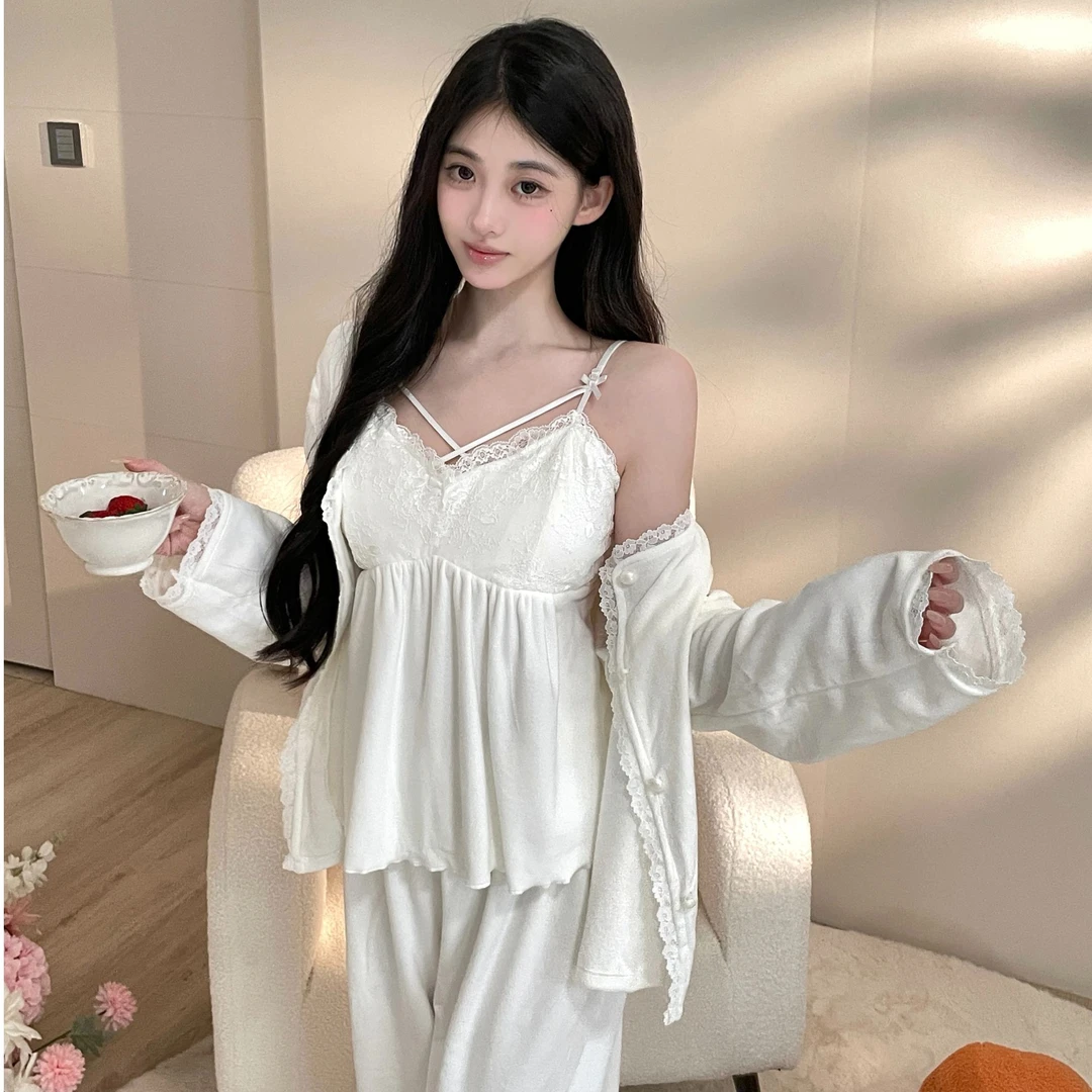 1【白月光】 双面海岛绒显高显白透气睡衣套装女 家居服网红