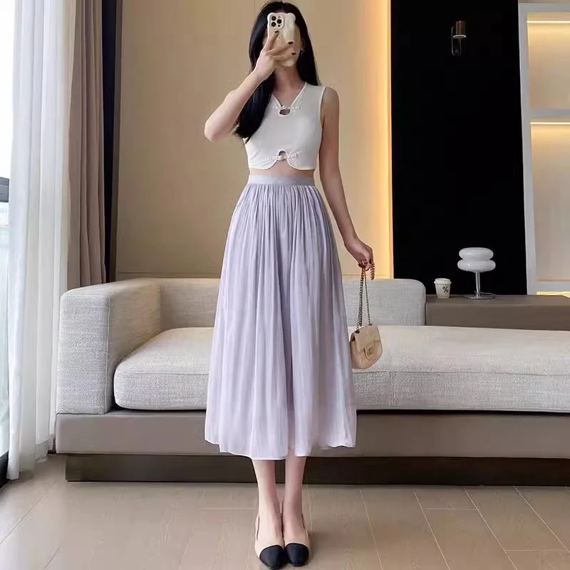 今年流行紫色裙子半身裙女春夏2025小个子显瘦高级感a字仙女纱裙