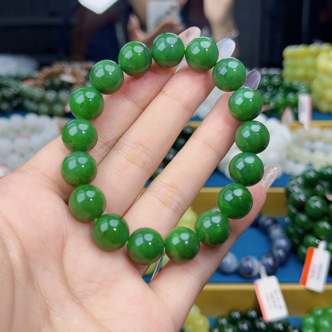 和田玉未镶嵌手链天然和田玉俄碧辣阳绿手串12